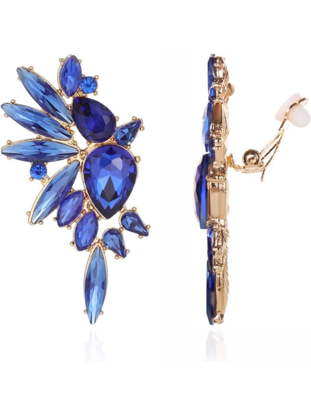 Vintage Rhinestone Clip-On Earrings, Retro Crystal Dangle & Cluster Design for